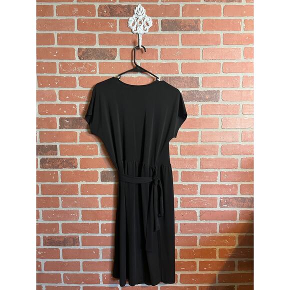 Ann Taylor | Black V-Neck Wrap Midi Dress - Picture 6 of 7